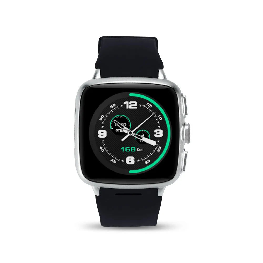 Z01smart watch with 1.54 inch touch screen shown in black and white colour options