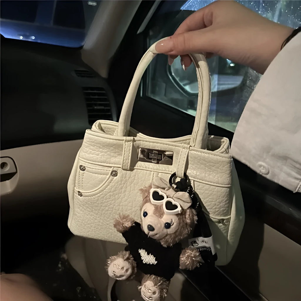 Women's casual PU shoulder handbag in denim blue or white colour, standard size with soft material