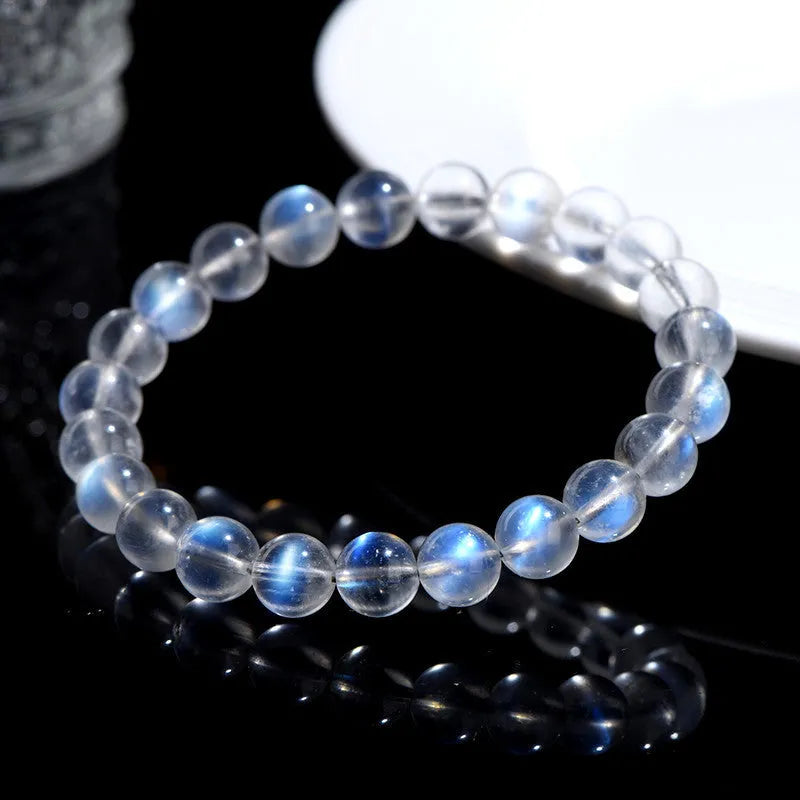Natural cream body blue moonlight crystal bracelet with grinding finish texture