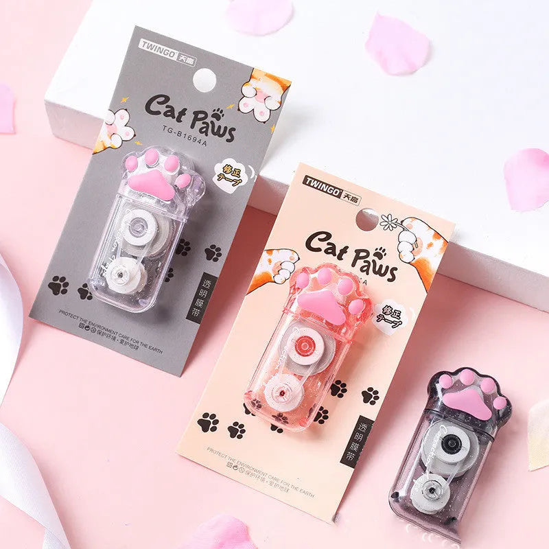 Cat claw correction tape dispenser with 5mm wide PET plastic tape in skyco cat claw bag packaging.