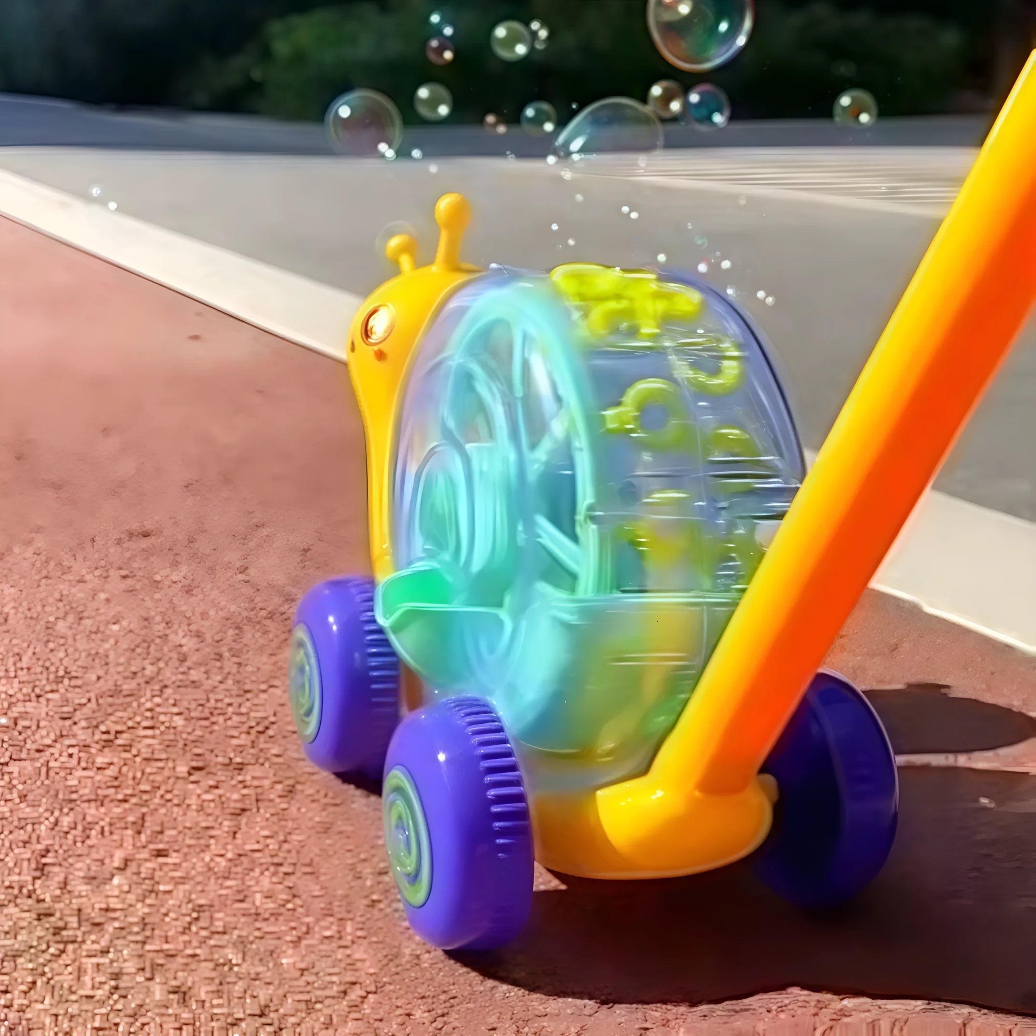 Electric automatic bubble machine snail cart in green and yellow for kids aged 4-6