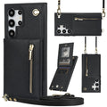 Samsung phone case with card slot and kickstand in black PU leather