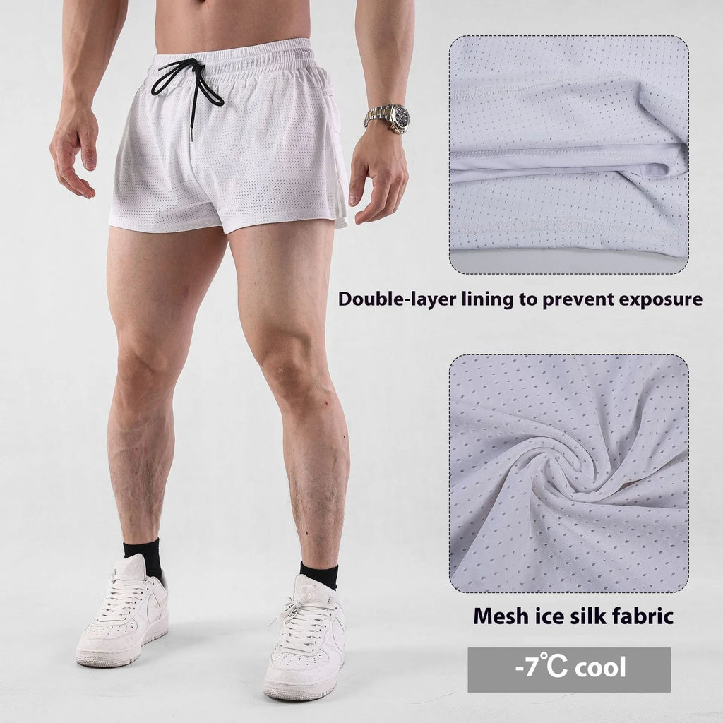 Men's black quick-drying nylon sports shorts on a summer background