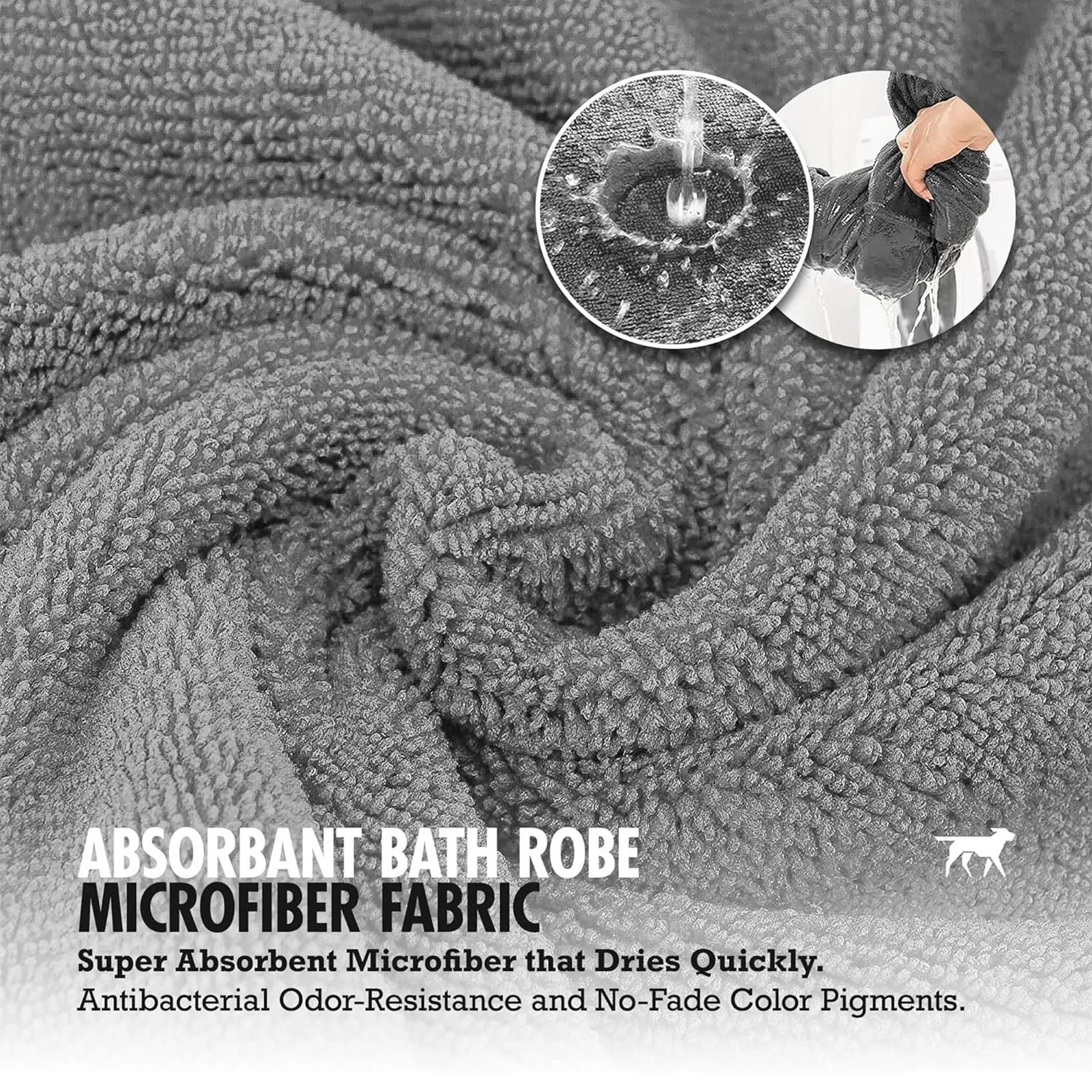 Super absorbent dog bathrobe towel outfit in six sizes for small to large dogs