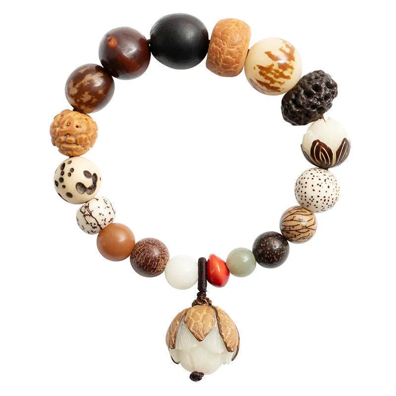 Women's 18-seed Bodhi bead bracelet with geometric pattern on 16cm wrist