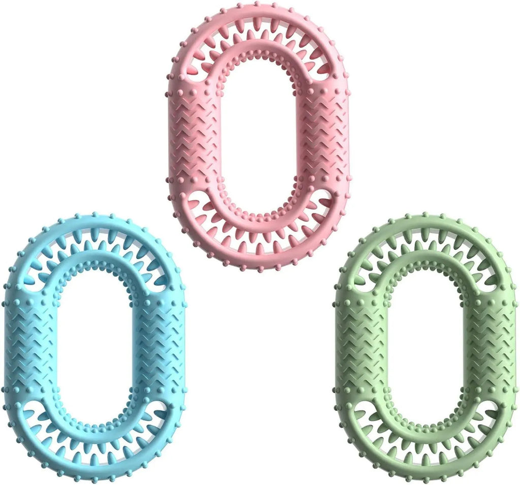 Blue O-ring shaped dog dental chew toy for aggressive chewers measuring 12.5cm by 8.6cm