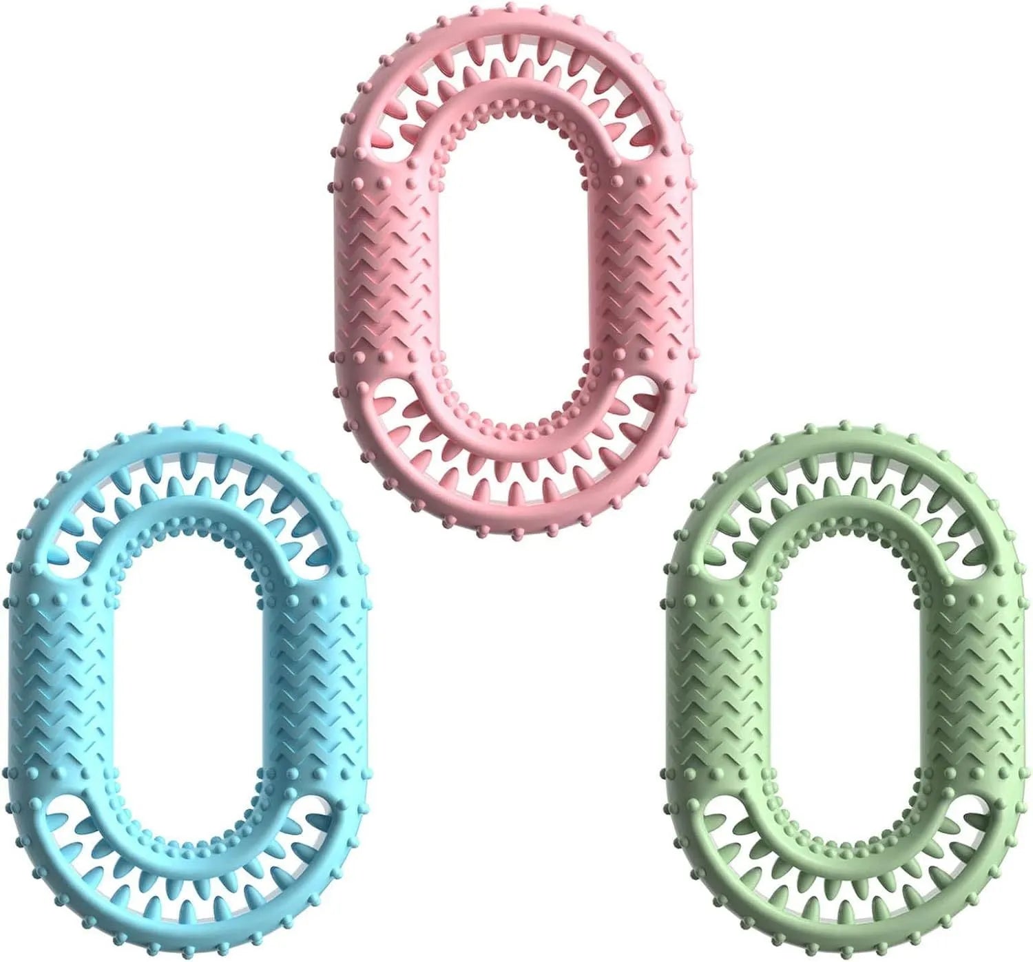 Blue O-ring shaped dog dental chew toy for aggressive chewers measuring 12.5cm by 8.6cm