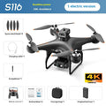 Black and white compact brushless drone with obstacle avoidance sensors and a dual camera system