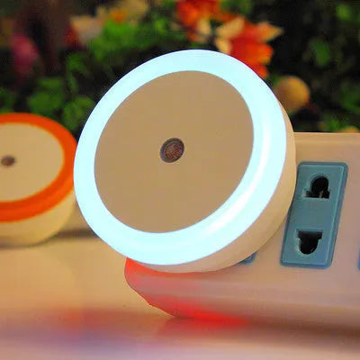 Portable round halo LED induction nightlight for stalls in blue, rad, white, or yellow