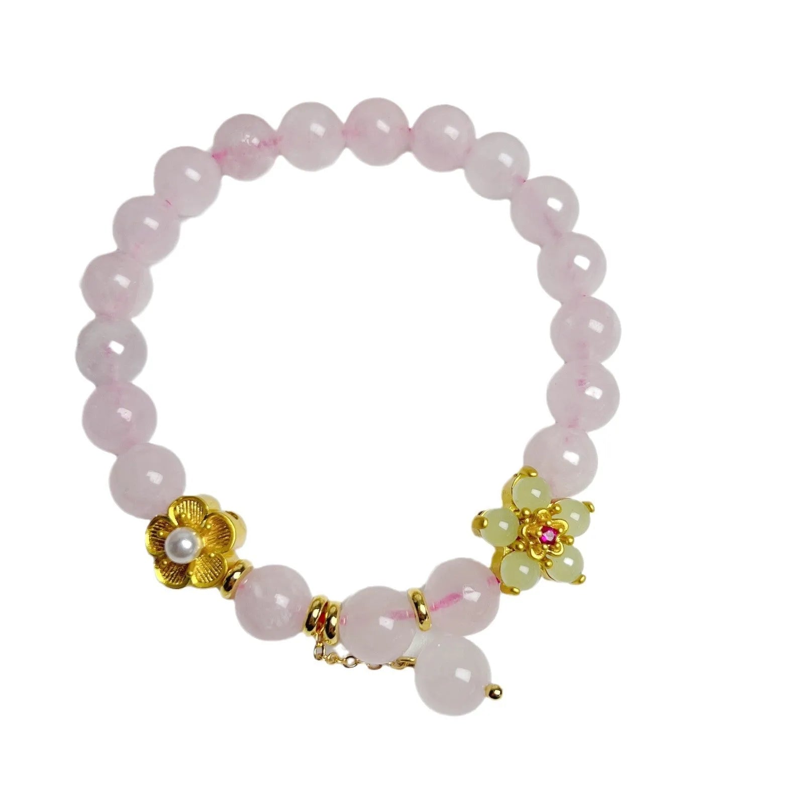 Pink crystal peach blossom bracelet with handmade beads for women