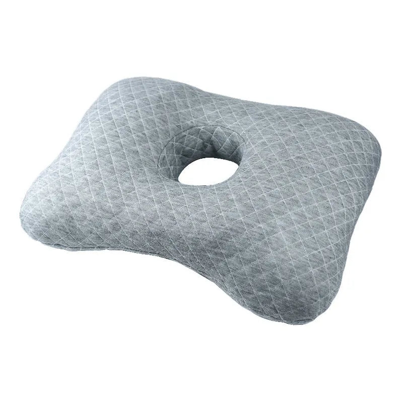 Single hole ear pillow for beauty salon bed in grey colour, showing dimensions and detachable cover.