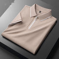 Men's slim fit business casual top with silk lapel in cotton blend fabric, short sleeve