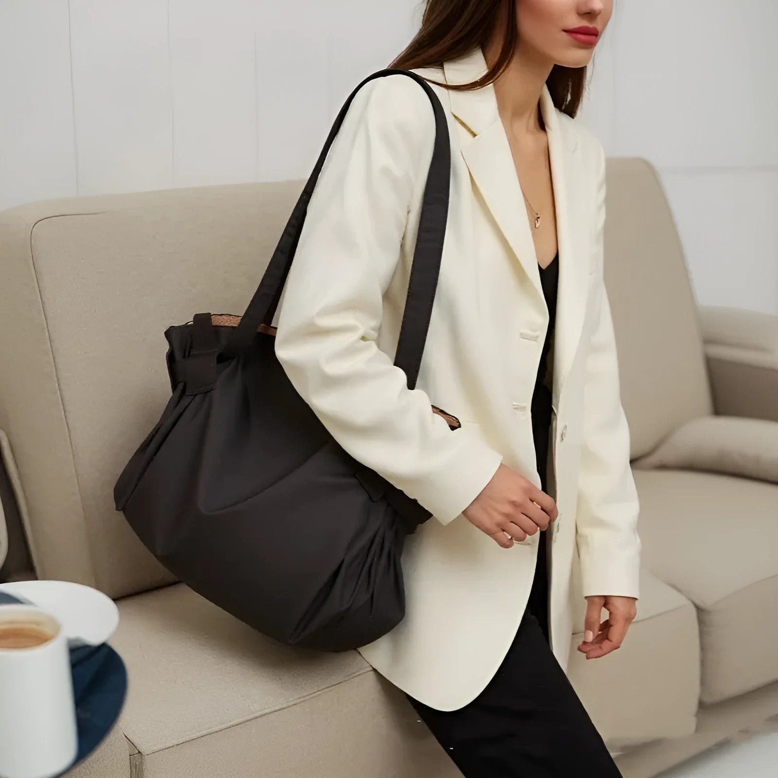 Women's waterproof Oxford cloth shoulder bag in black or light brown for travel camping and daily urban use