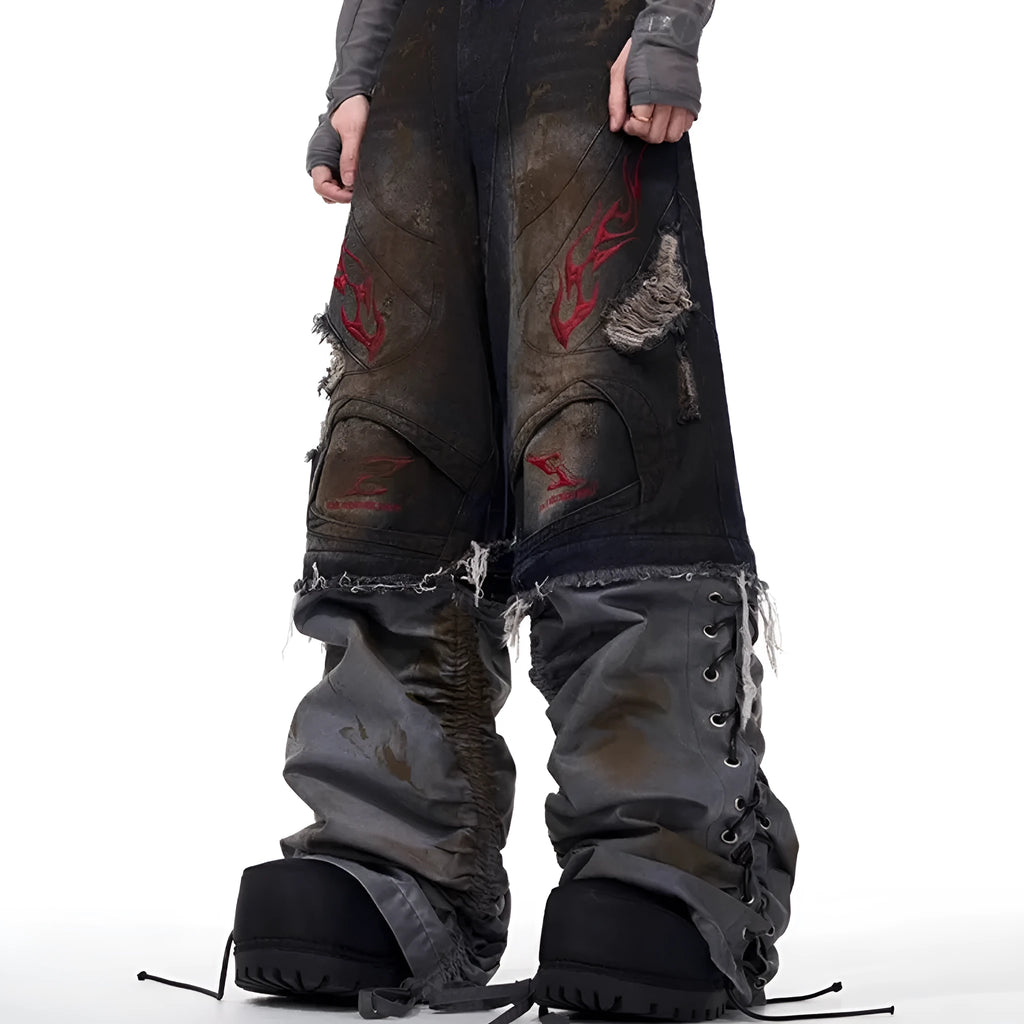 Men's retro jeans with detachable trouser legs in loose wide-leg fit and picture colour
