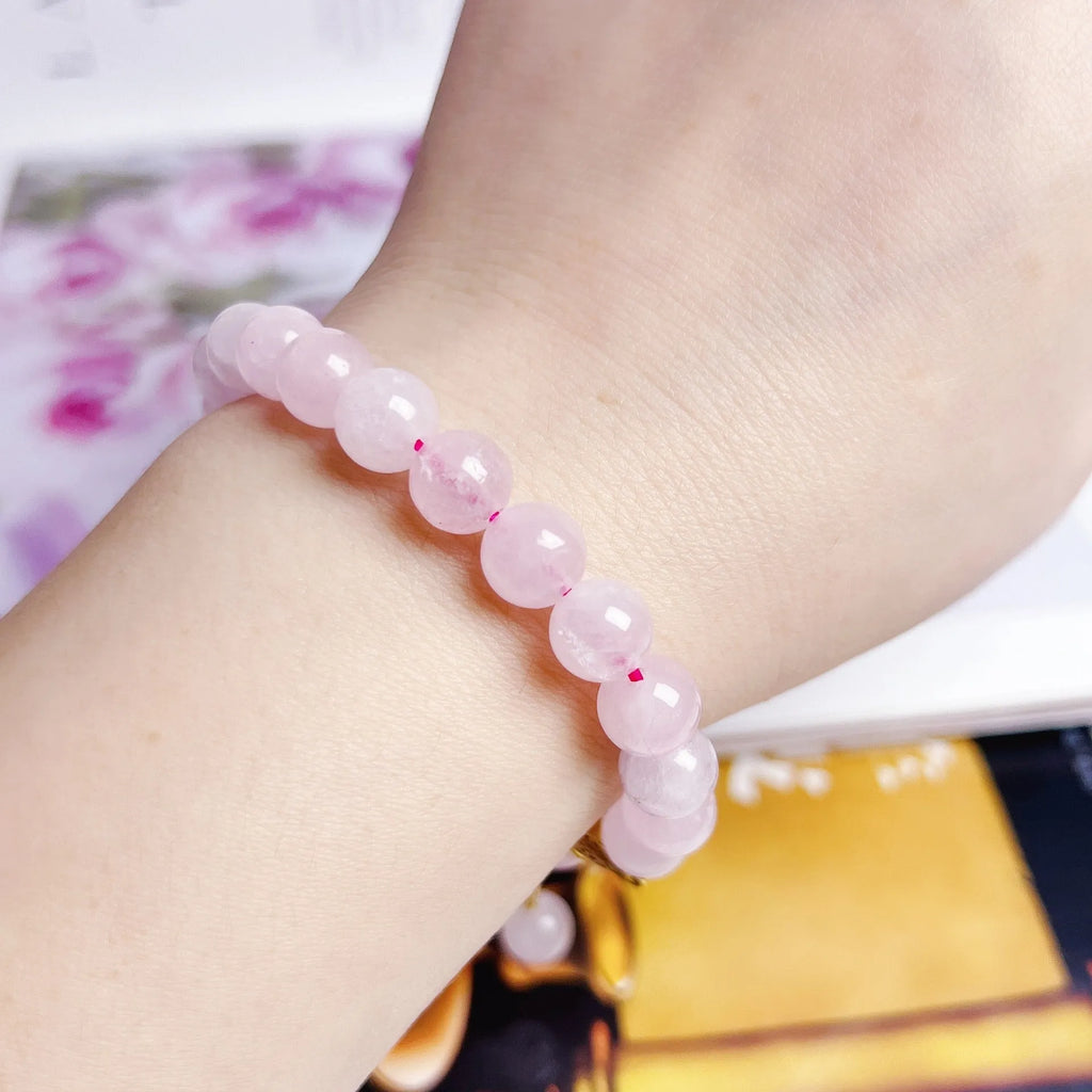 Pink crystal peach blossom bracelet with handmade beads for women