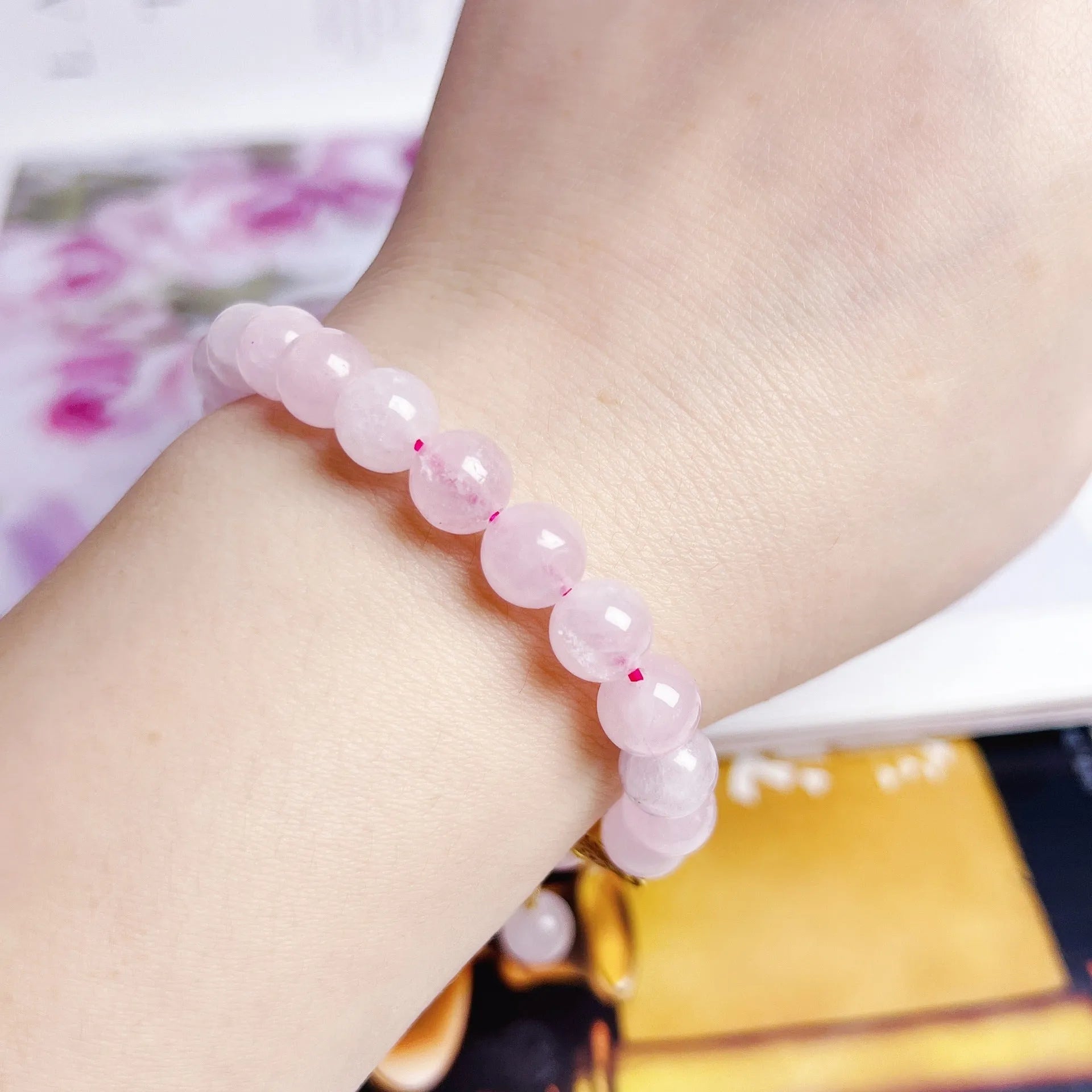 Pink crystal peach blossom bracelet with handmade beads for women