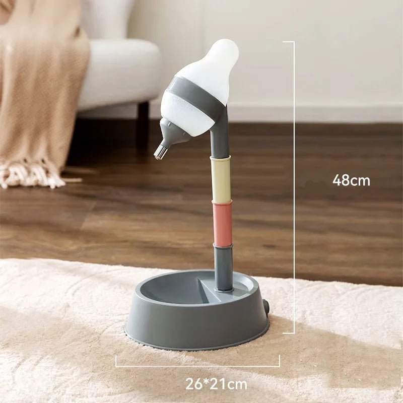 Green height-adjustable standing water dispenser for pets with a bowl and detachable pole.