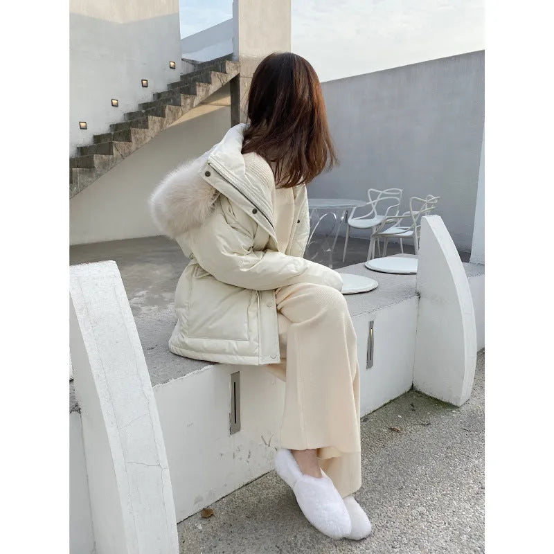 Women's cream white high waist wide-leg knitted trousers with dropped length