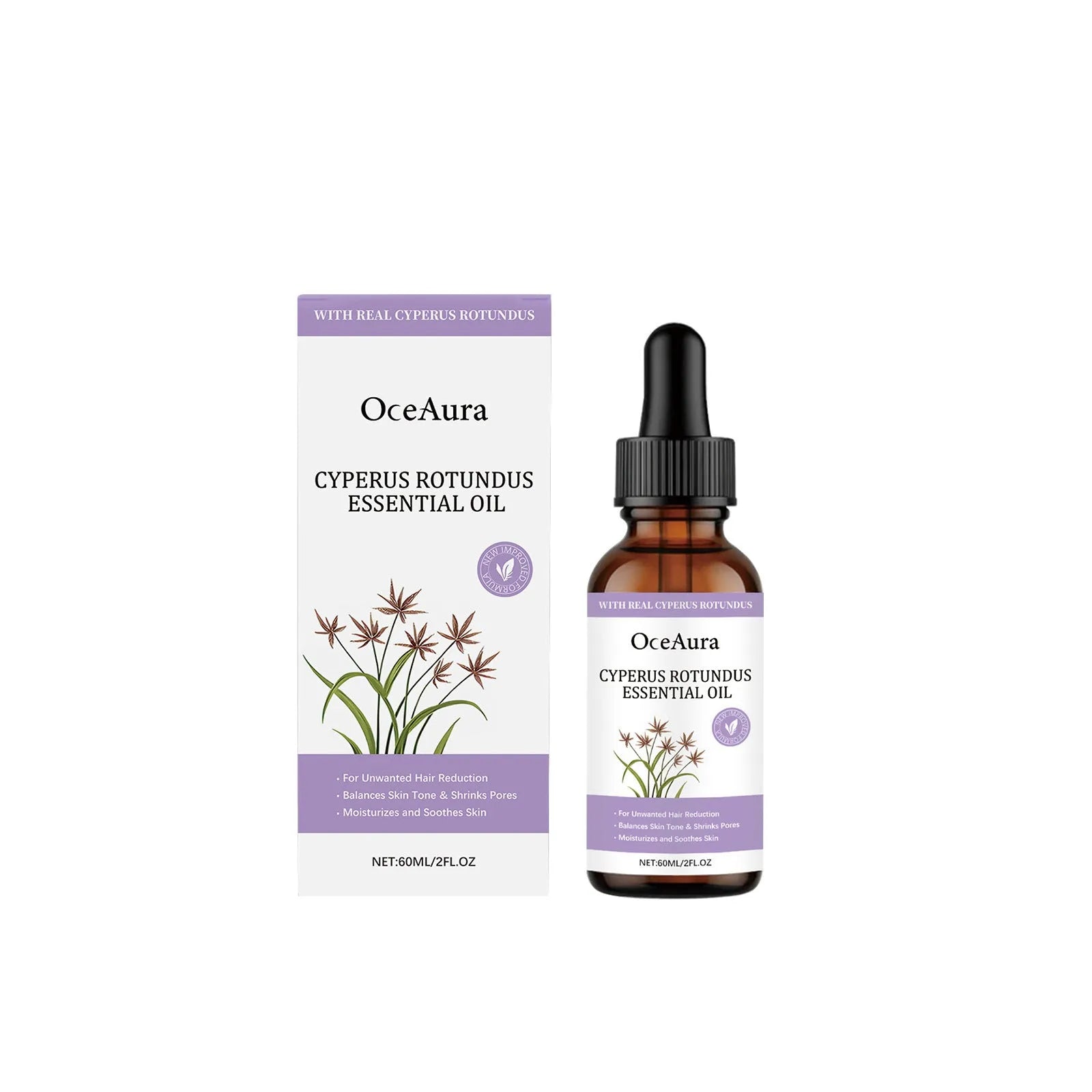 60ml bottle of fragrant hair removal treatment oil with natural botanical extracts