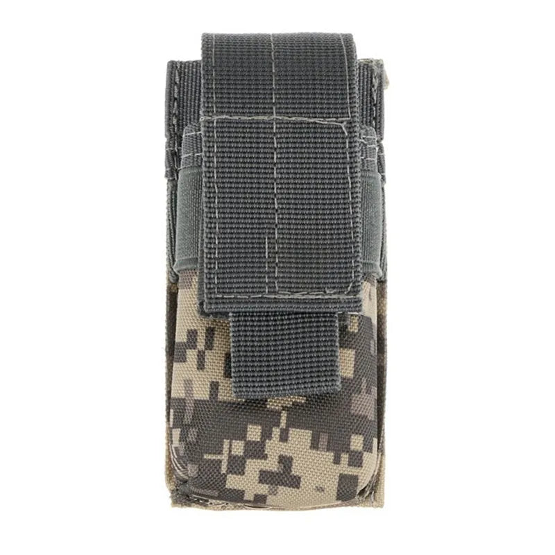 Tactical MOLLE waist utility pouch for pistols and flashlights in camouflage