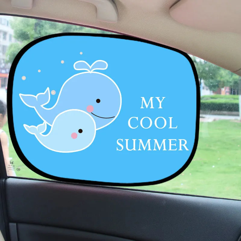 Electrostatic adsorption car side window sunshade with nylon mesh material shown on vehicle window