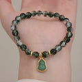 Green phantom quartz calabash pendant bracelet with heart-shaped crystal beads on adjustable string