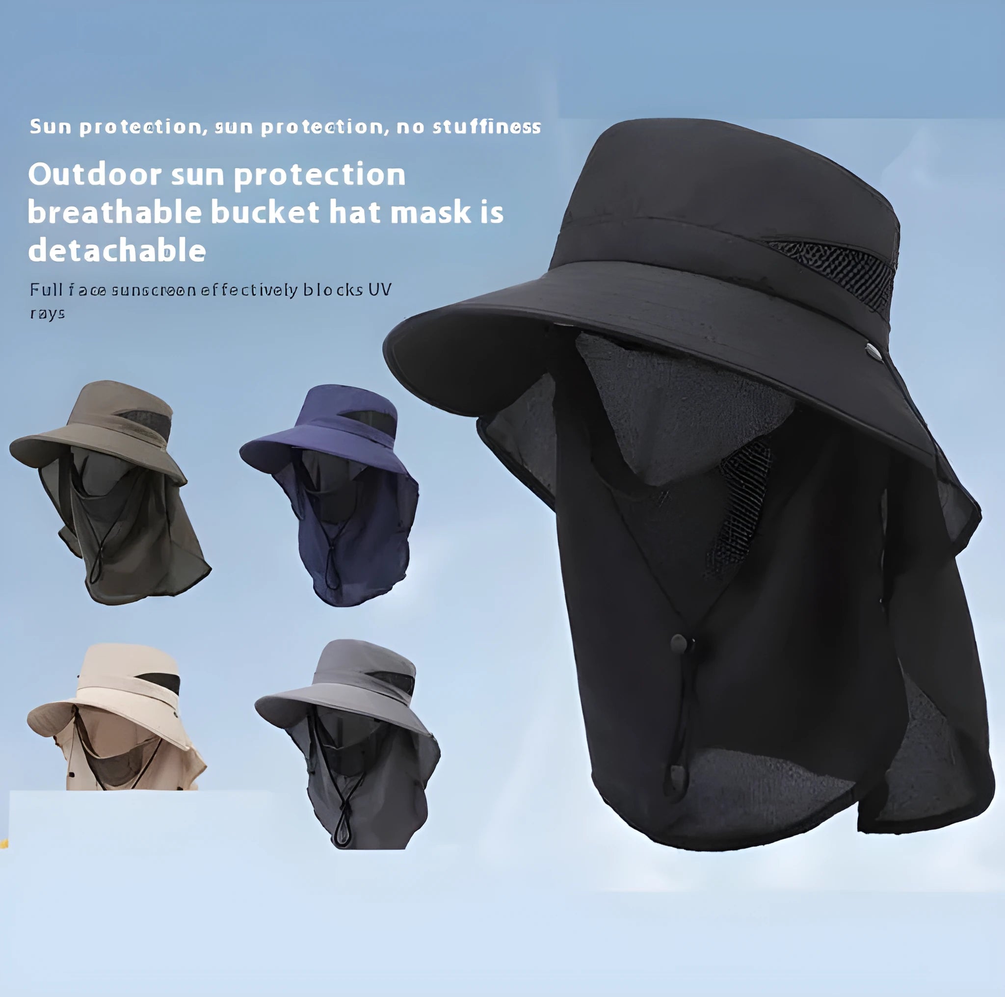 Men's adjustable fisherman bucket hat with wide brim in polyester fabric