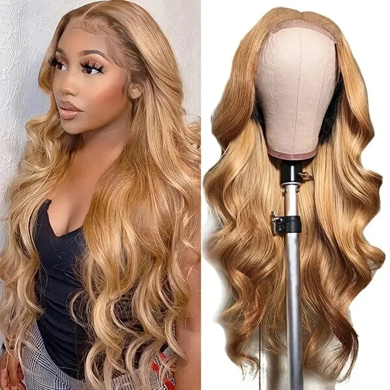 Light brown big wave synthetic wig with side bangs in European fashion style