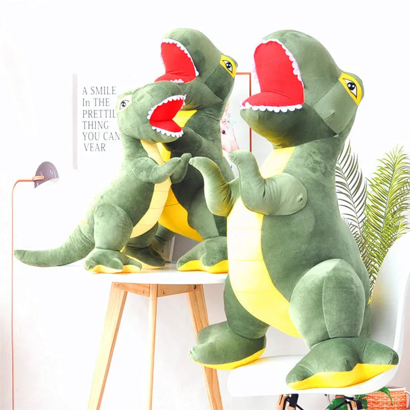 Green Tyrannosaurus dinosaur plush toy with reversible sequins and soft short plush material