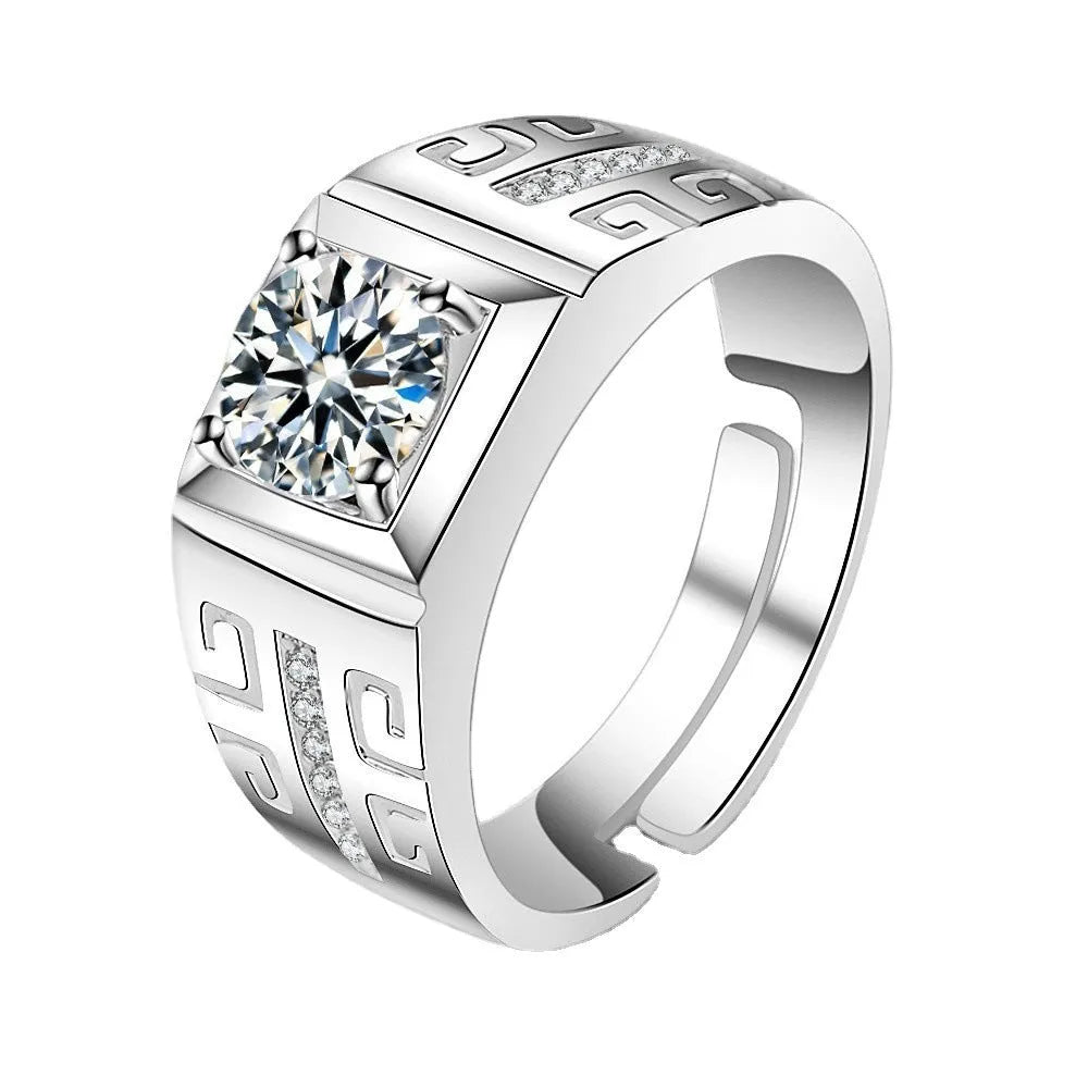 Men's adjustable copper ring with large square diamond motif in gold colour finish