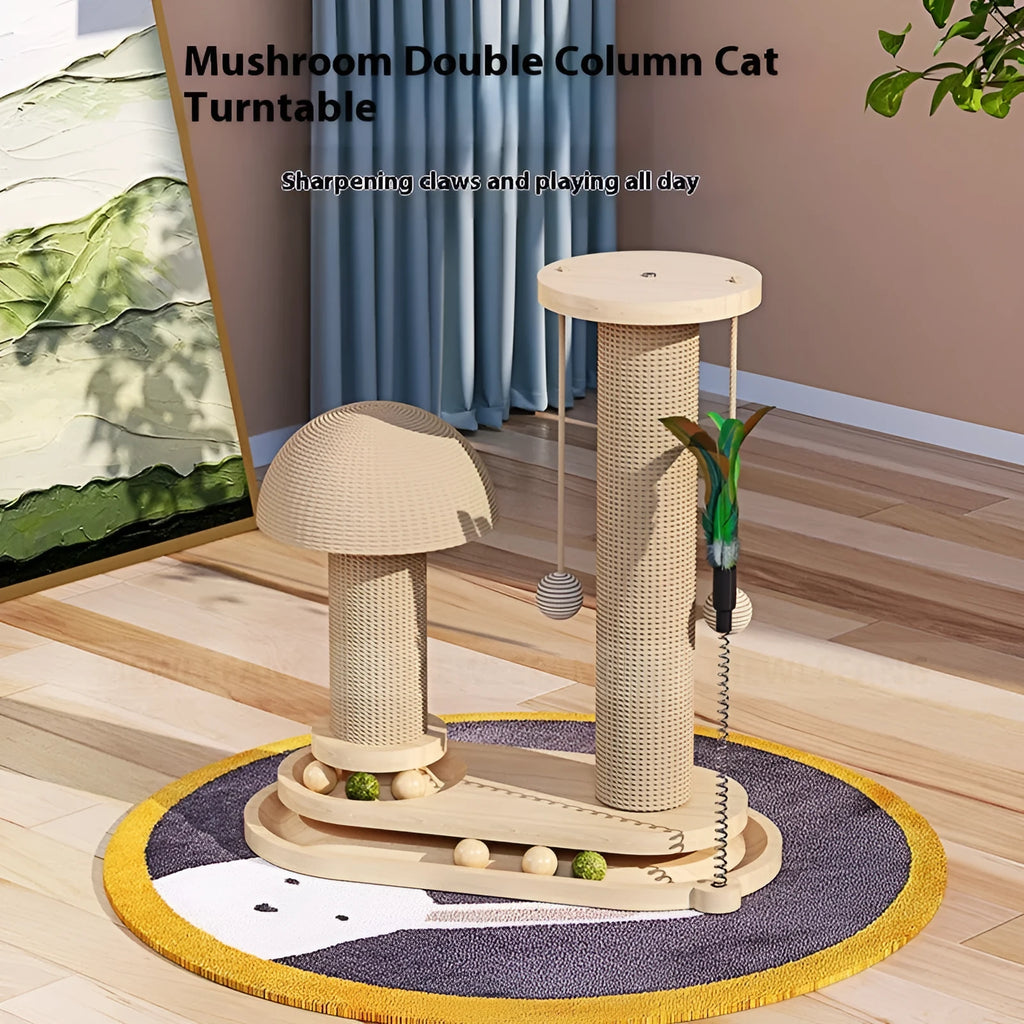 Solid wood cat turntable scratching post in a choice of colours and styles including oval mushroom design.