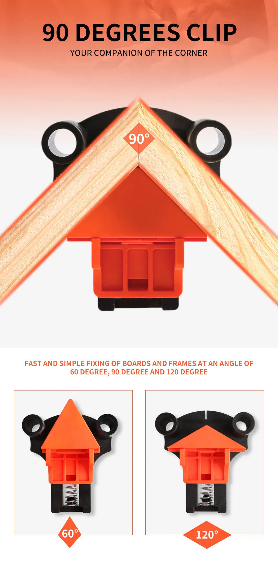 Four plastic 90-degree right angle clips for picture frame assembly and woodworking