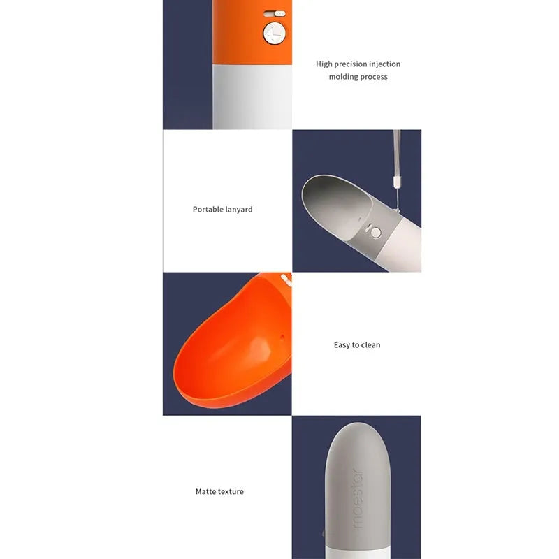 Moestar Rocket pet drinking cup in white grey colour with 270ml capacity and one-button lock