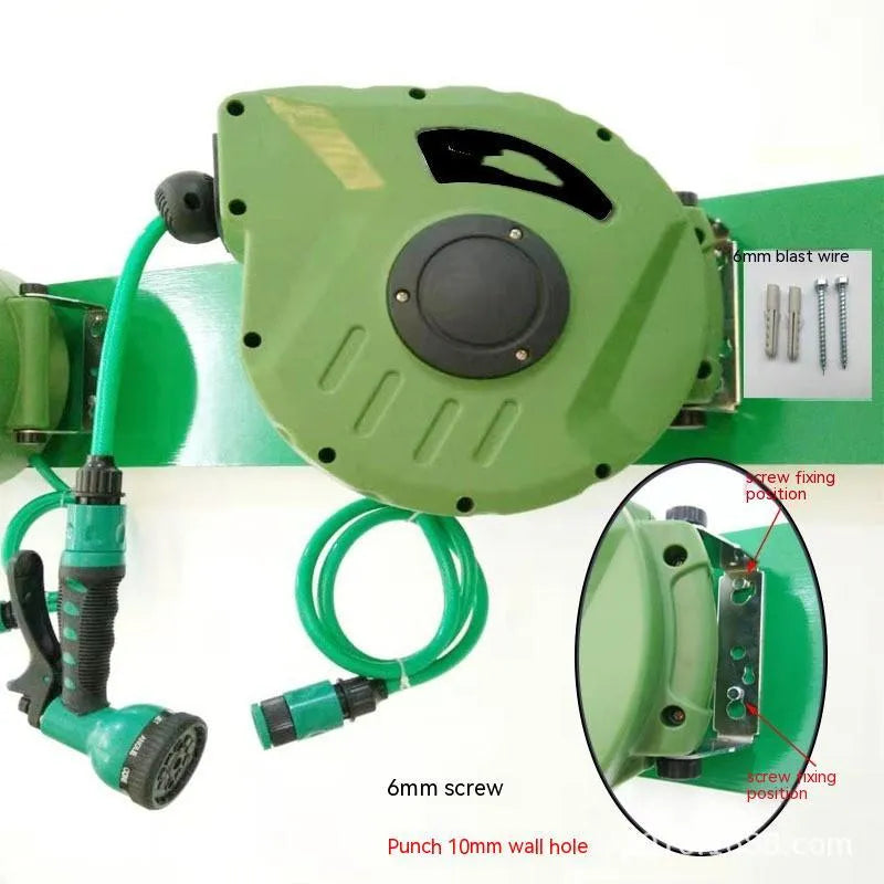 Automatic retractable hose reel water drum with 10 metre PVC pipe for car washing and garden use