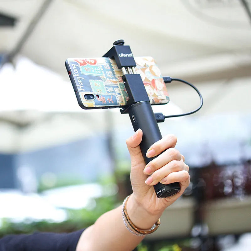 Black aluminium alloy charging treasure handle portable power bank showing size and USB port.