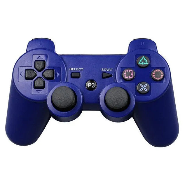 Wireless game controller for PS3 and PC in black, blue, red, and white colours with USB interface