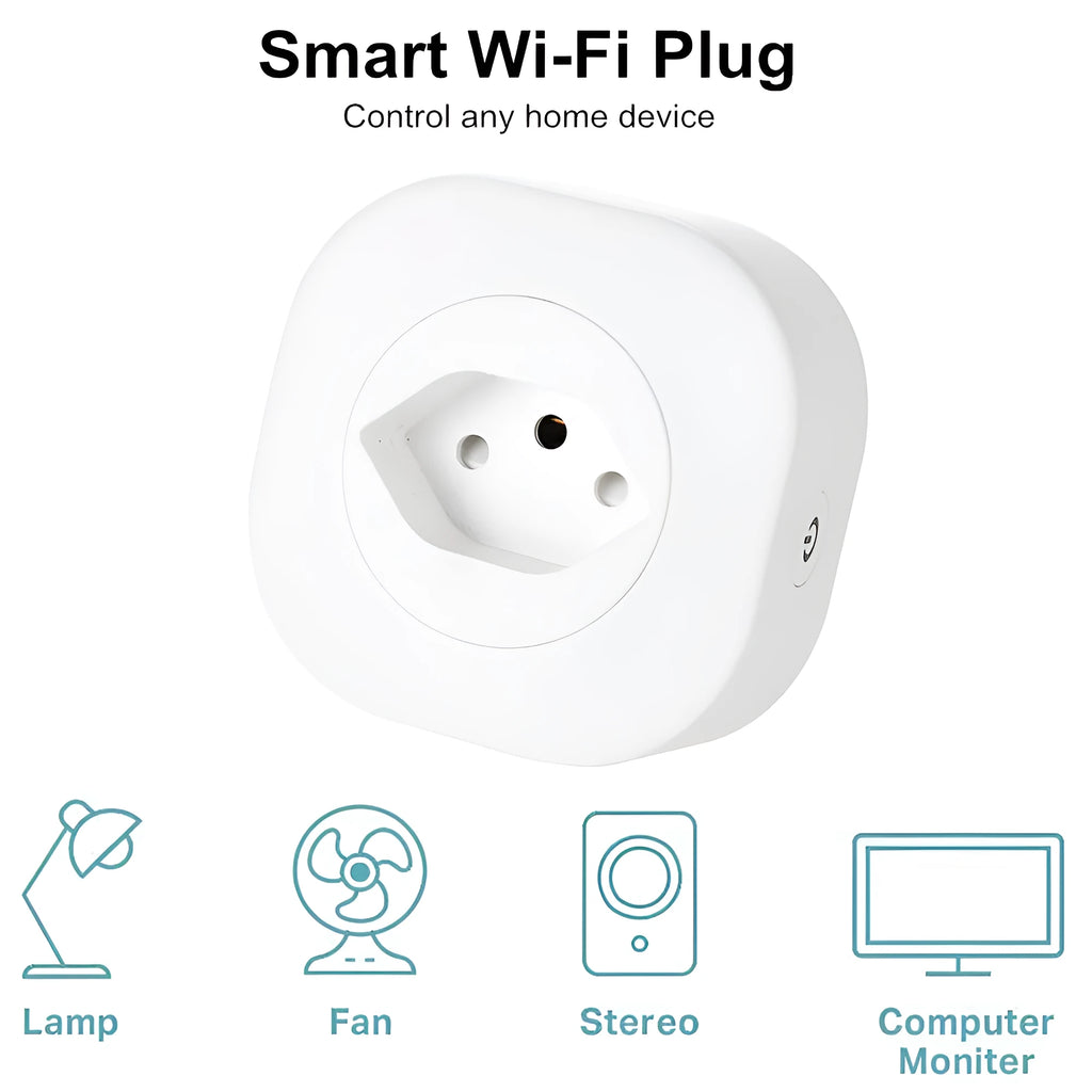 Smart socket plug with WIFI voice control showing EU plug configuration and dimensions 70x70x72mm