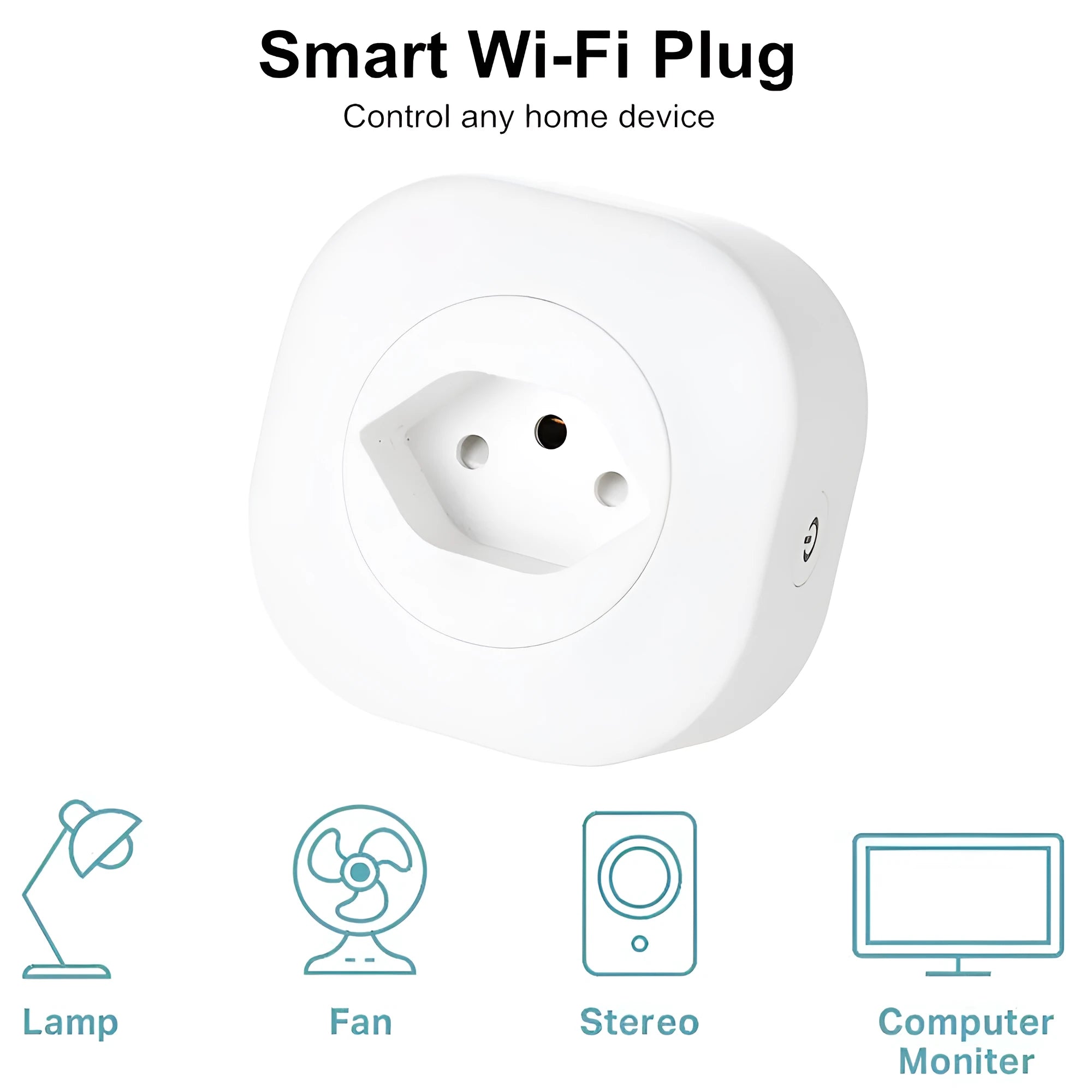 Smart socket plug with WIFI voice control showing EU plug configuration and dimensions 70x70x72mm