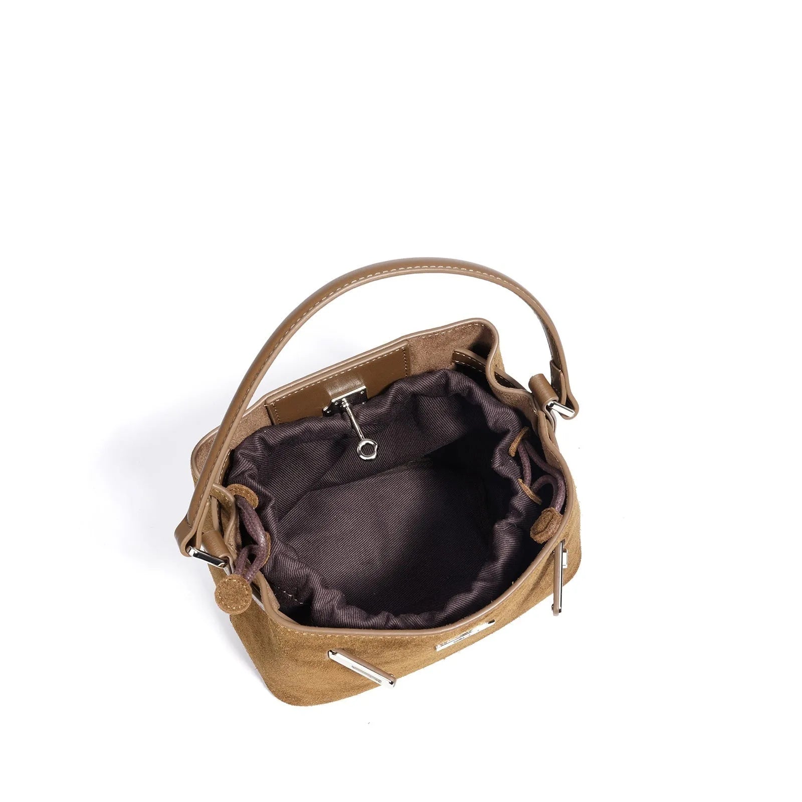 Cortical women's genuine leather crossbody bag with suede splice, vertical square shape, in brown solid colour