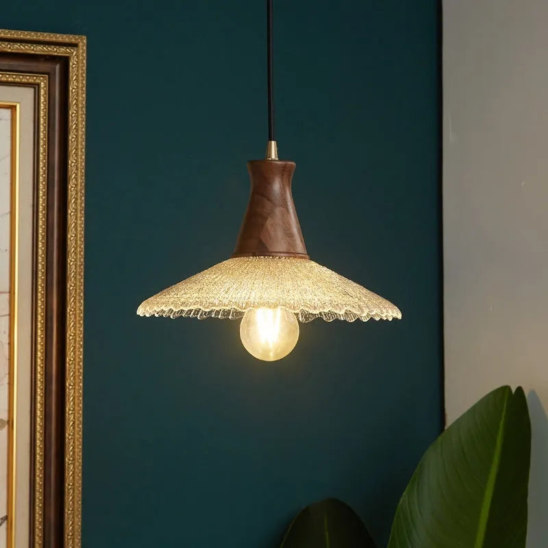 Retro wood and glass brass chandelier ceiling light for cafes