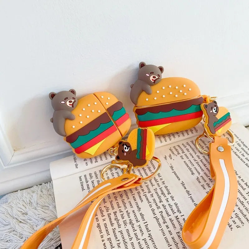 Cartoon silicone protective case for AirPods showing full-body cover with colourful design.