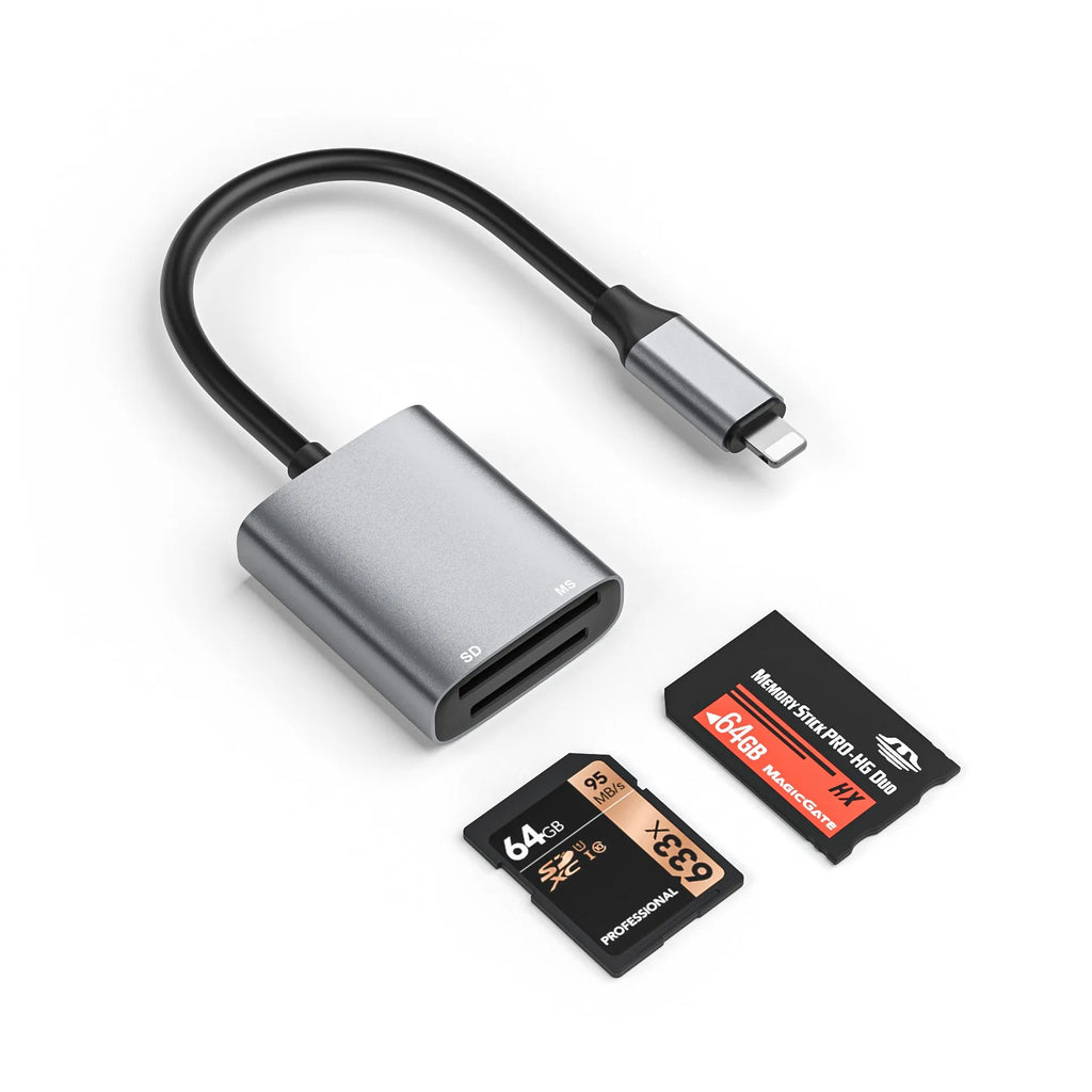 MSSD 2-in-1 high-speed card reader with aluminium alloy body reading SD card for phone