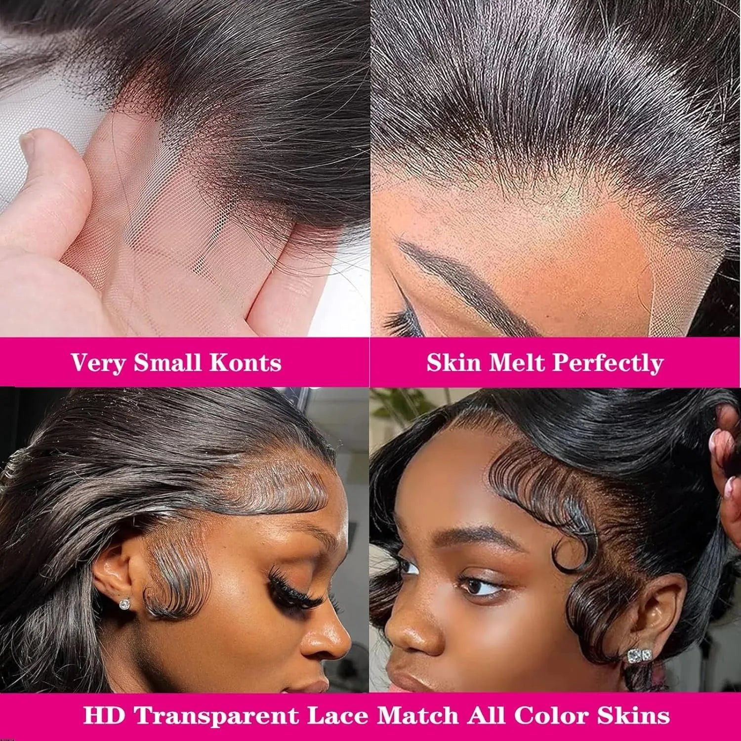 Black medium-long curly synthetic wig with lace mesh base showing defined wave pattern