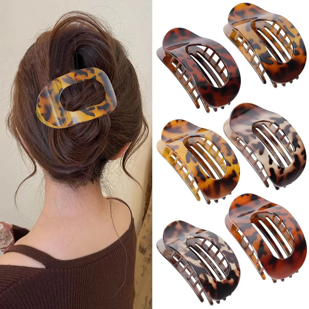 Set of six women's geometric hair clips with frosted plastic grip in rose red and nude colours
