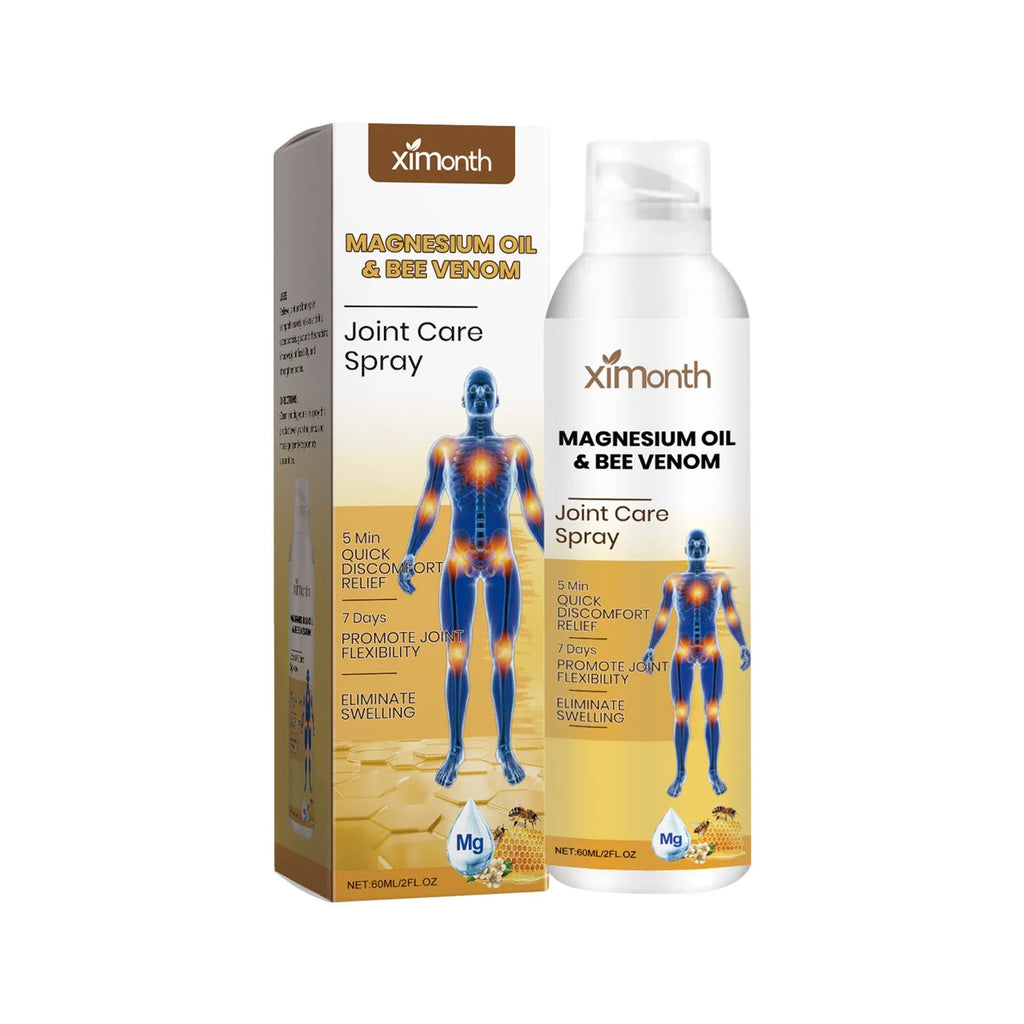 60ml bottle of joint care treatment spray with menthol, coconut oil and bee venom.