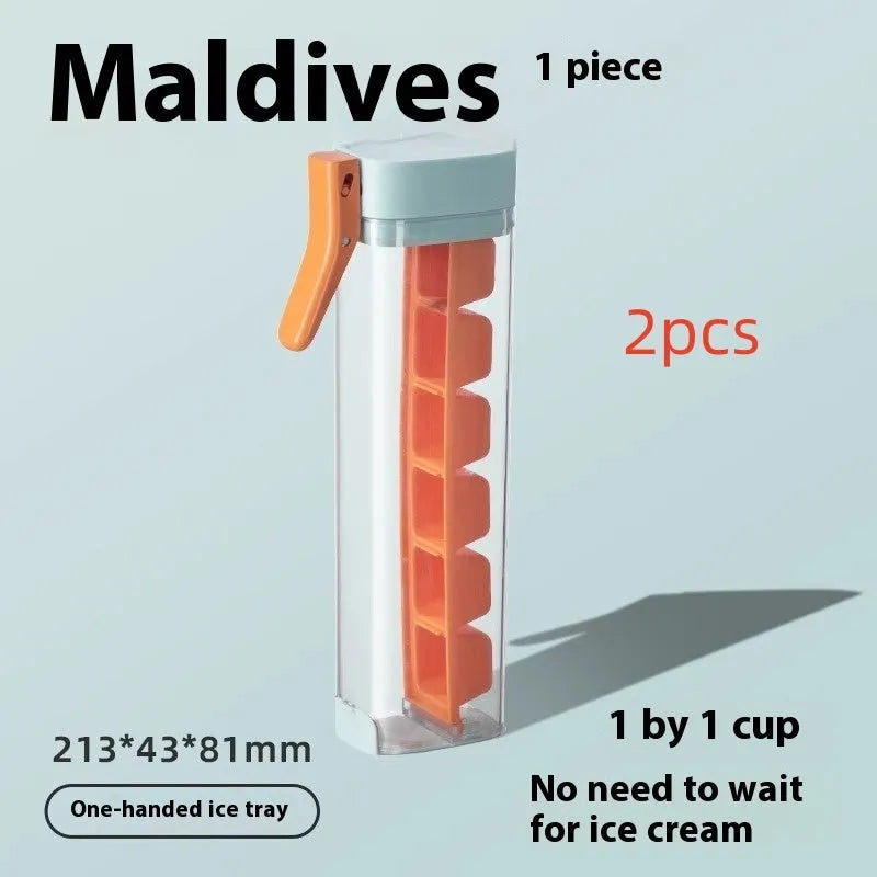 BPA-free ice cube tray with one-touch release in Maldives blue and pearl white colours
