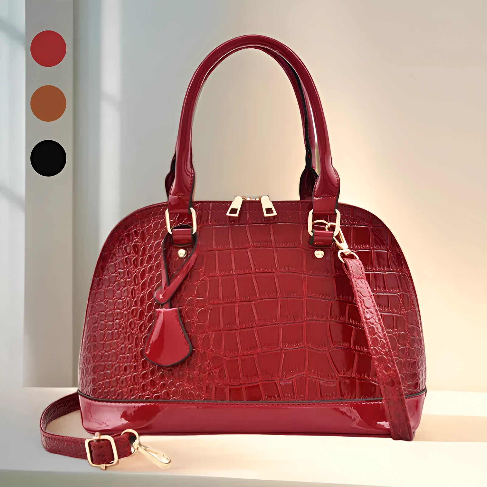 Large capacity shiny PU leather crossbody shoulder bag in shell shape design with adjustable strap