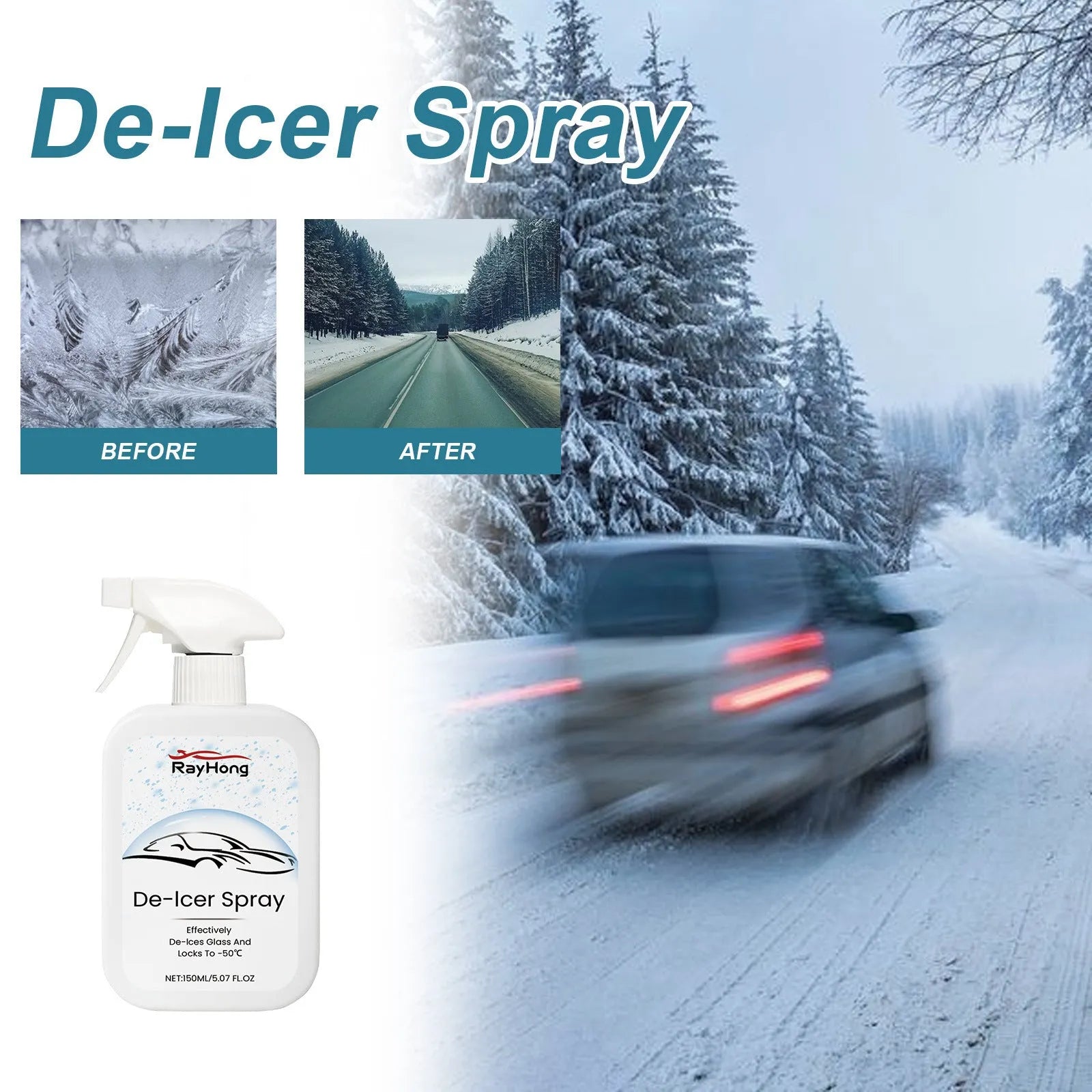 150ml car windscreen anti-icing and de-icing spray bottle for winter vehicle maintenance