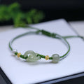 Natural Hetian Jade woven bracelet with adjustable flexible wire and jade pendant in traditional Chinese design