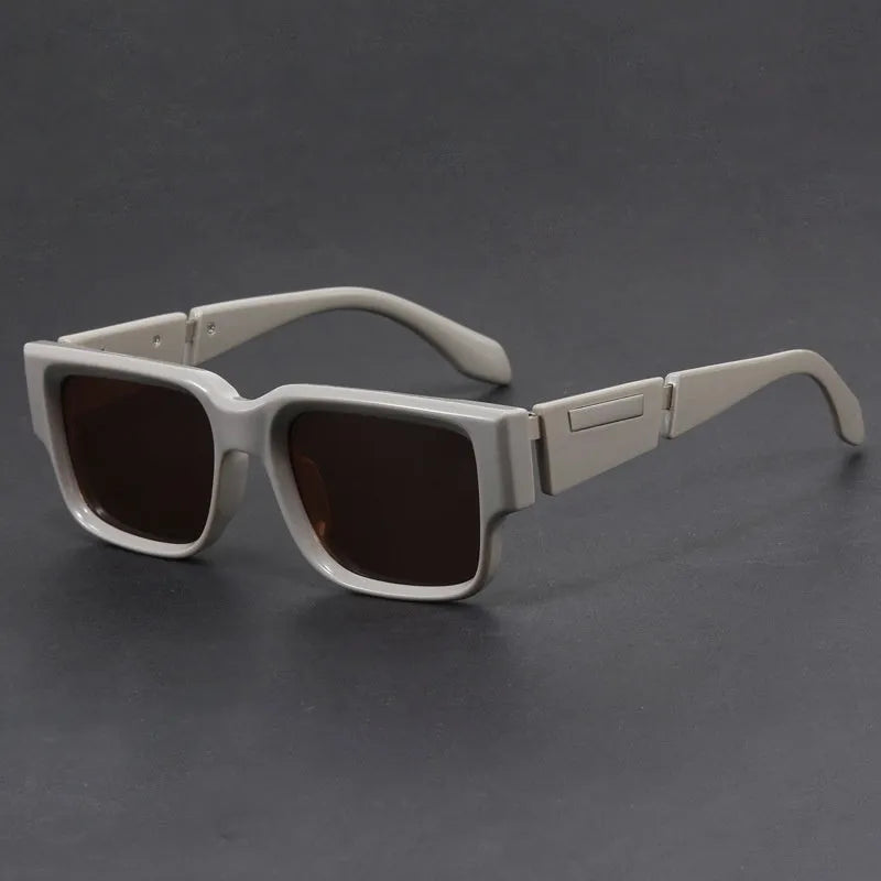 Square thick frame sunglasses with blue gray lenses and retro styling
